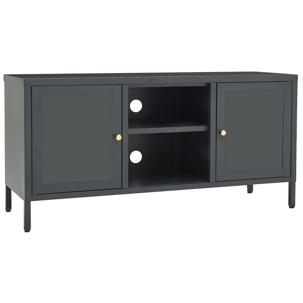 TV skrinka antracitová 105x35x52 cm oceľ a sklo