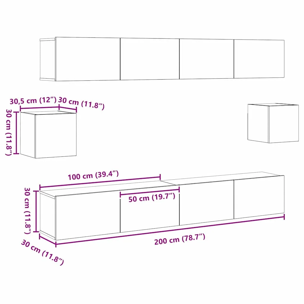 Zostava TV skriniek 6 pcs Staré drevo 100 x 30 x 30 cm drevo