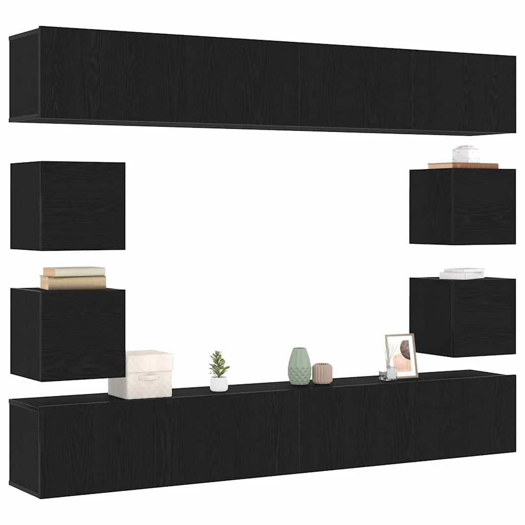 6-dielna TV súprava - nástenná, čierny dub, inžinierske drevo