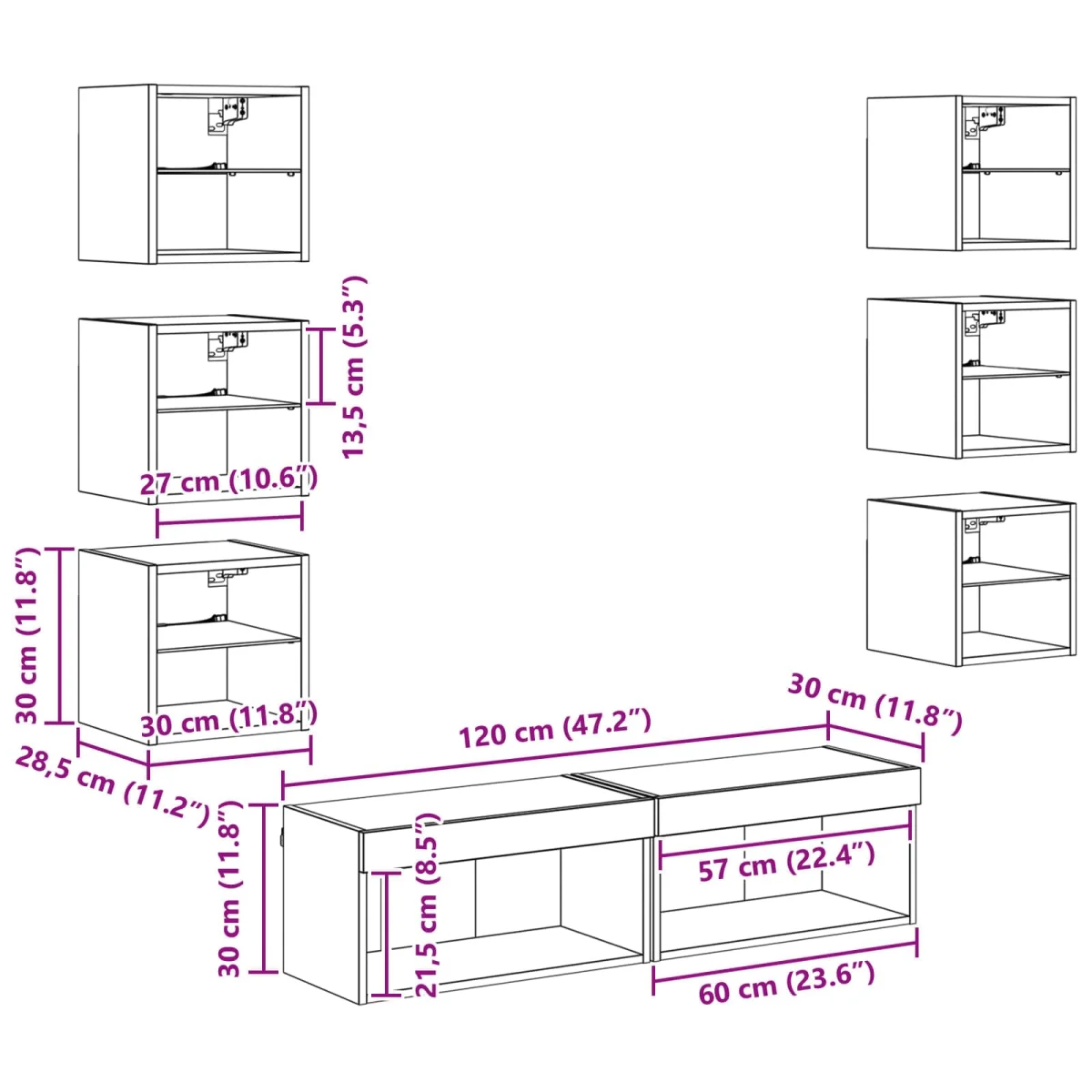 TV skrinka so svetlami LED diódy 8 pcs Staré drevo Sklo