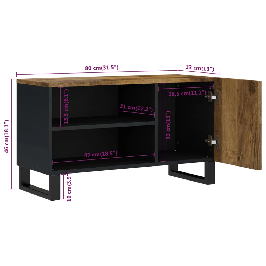TV skrinka 80x33x46 cm masívny mangovník a spracované drevo