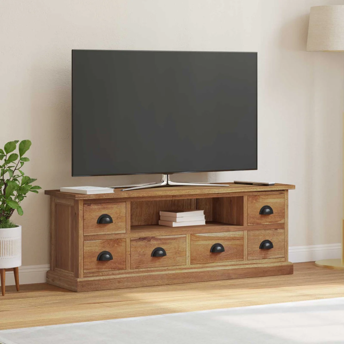 TV stolík Prírodná 110 x 30 x 40 cm Husté teakové drevo