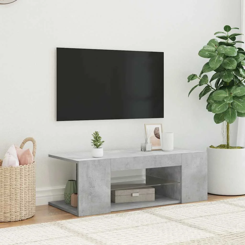 TV skrinka s LED svetlami betónová sivá 90x39x30 cm