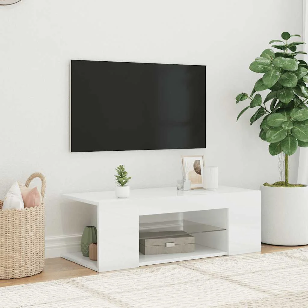 TV skrinka s LED svetlami lesklá biela 90x39x30 cm