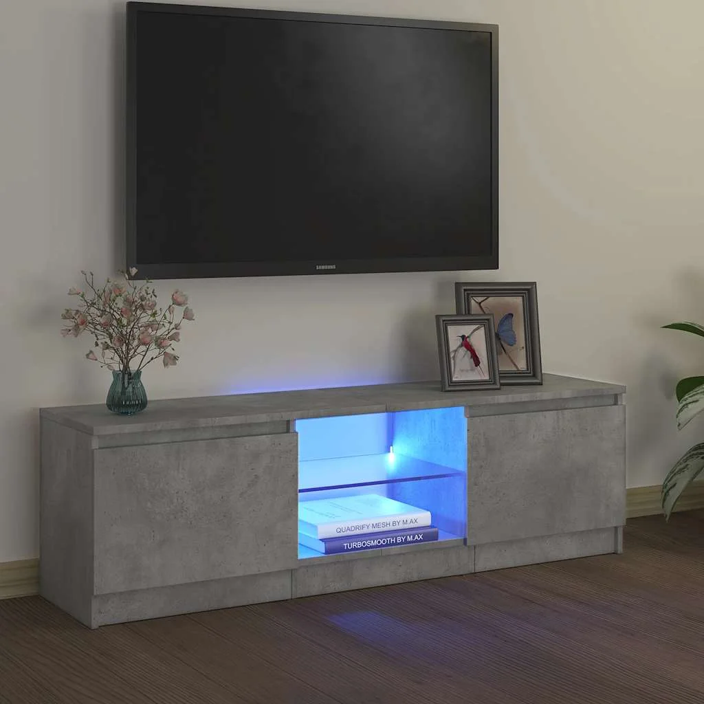 TV skrinka s LED svetlami betónová sivá 120x30x36 cm