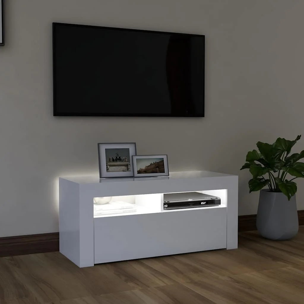 TV skrinka s LED svetlami biela 90x35x40 cm