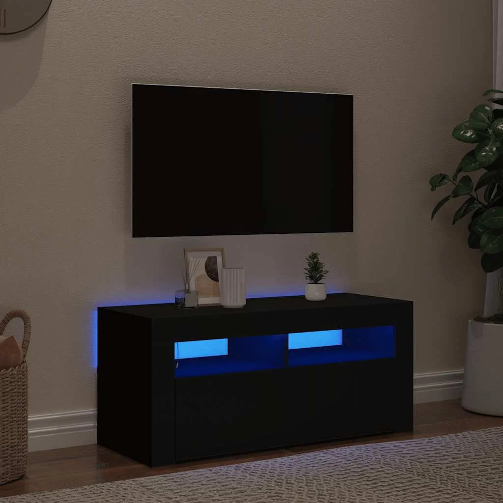 TV skrinka s LED svetlami čierna 90x35x40 cm
