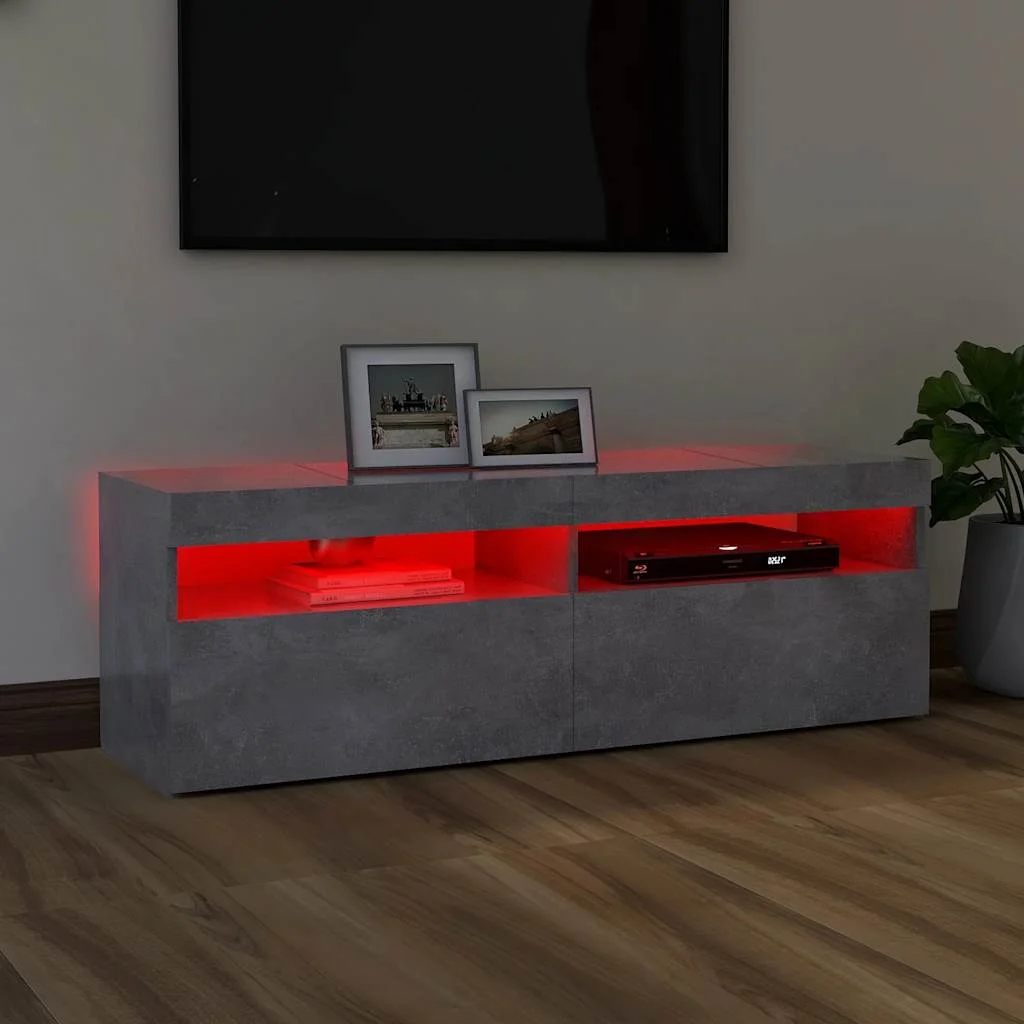 TV skrinka s LED svetlami betónová sivá 120x35x40 cm
