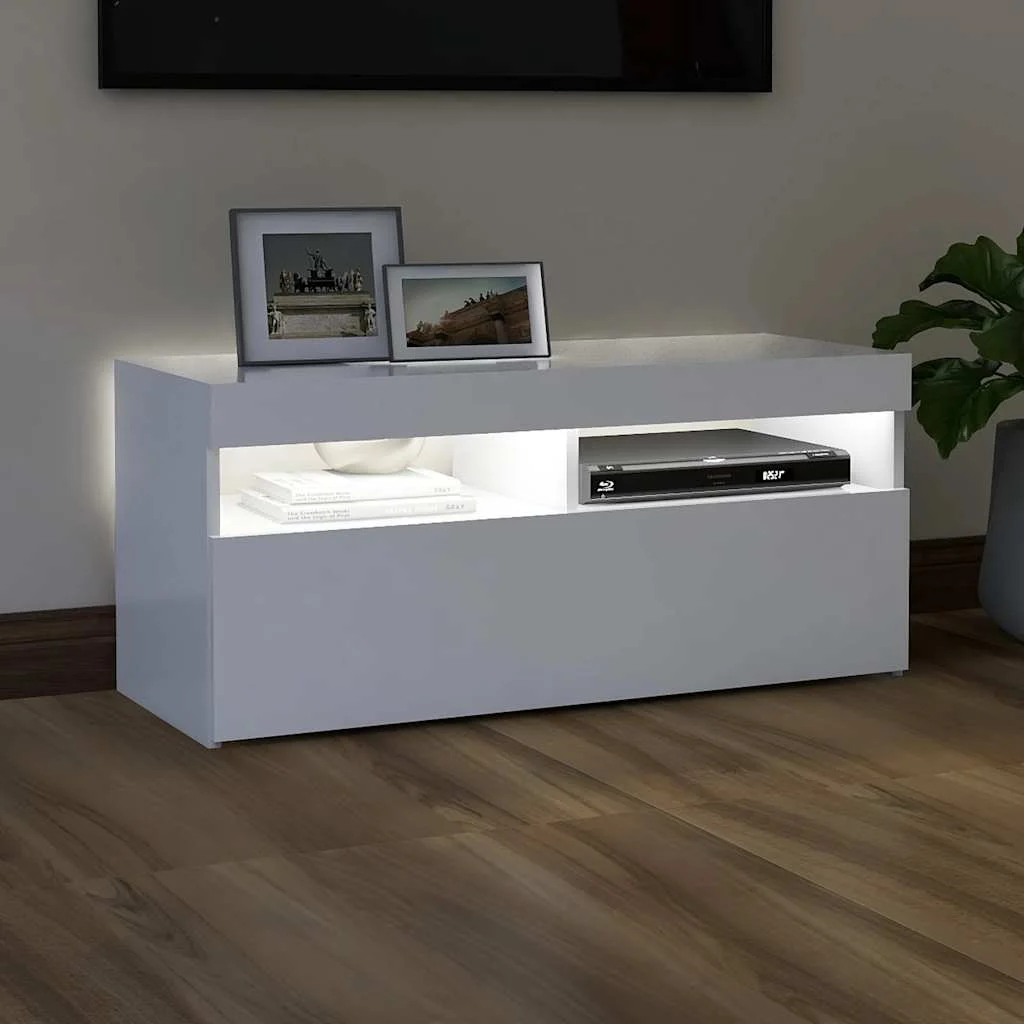 TV skrinka s LED svetlami biela 90x35x40 cm