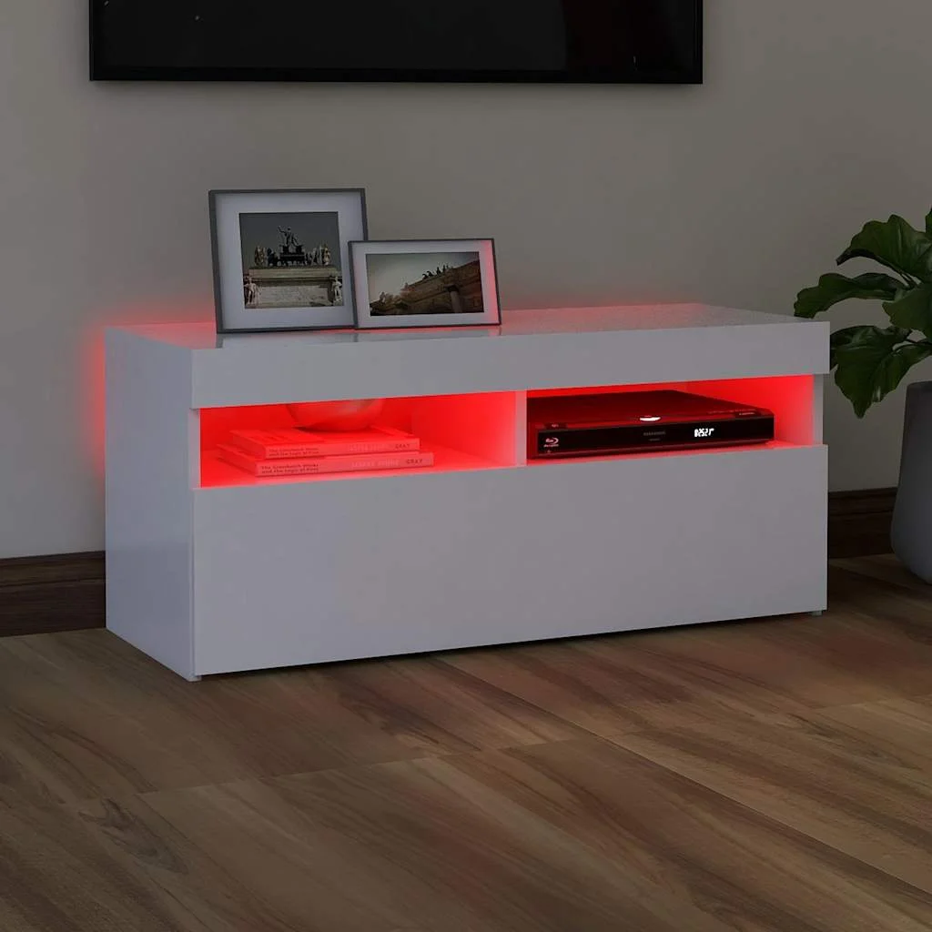 TV skrinka s LED svetlami biela 90x35x40 cm