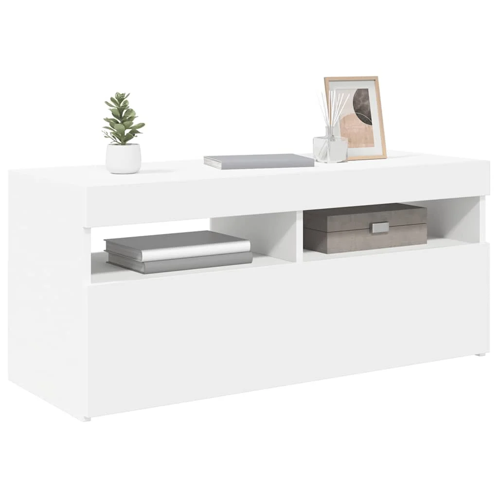 TV skrinka s LED svetlami biela 90x35x40 cm