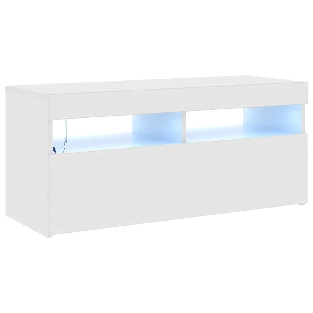 TV skrinka s LED svetlami lesklá biela 90x35x40 cm