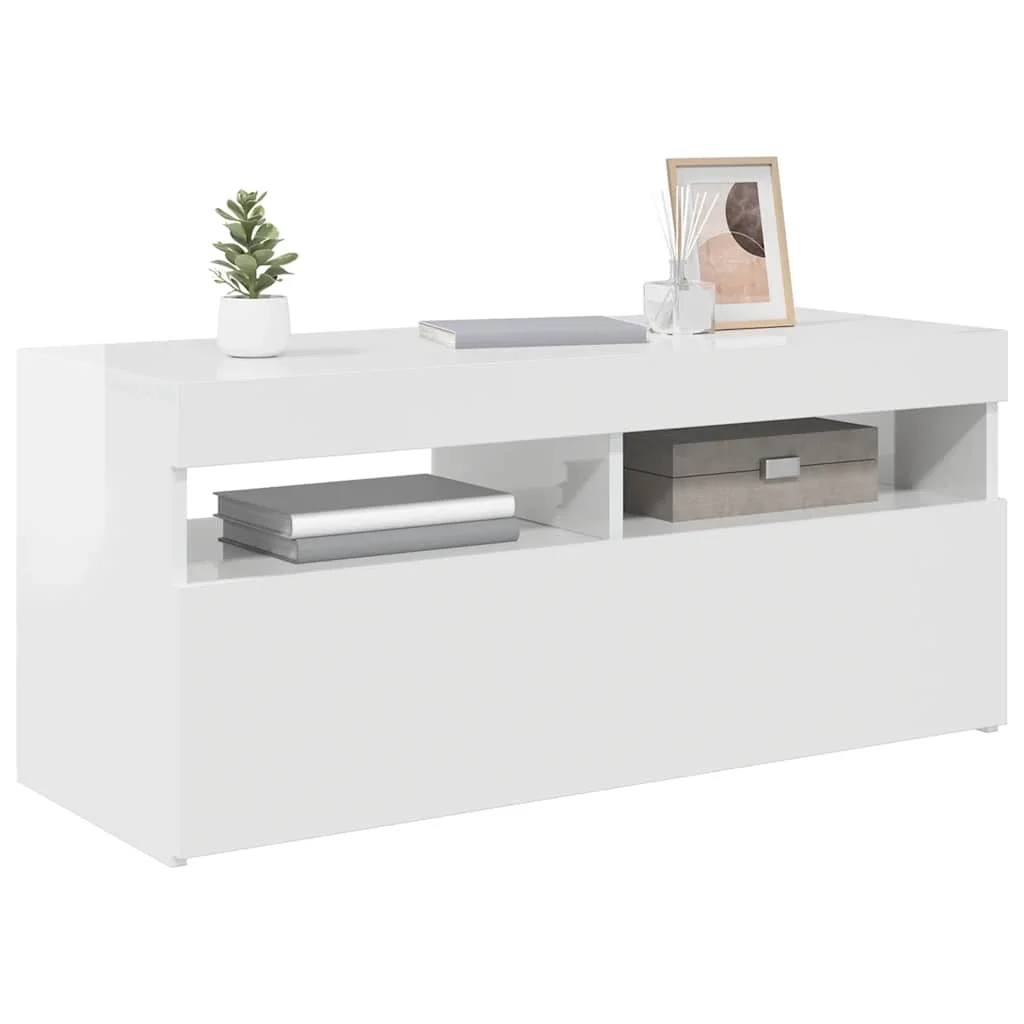 TV skrinka s LED svetlami lesklá biela 90x35x40 cm