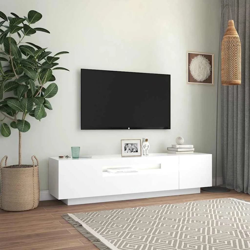 TV skrinka s LED svetlami biela 160x35x40 cm