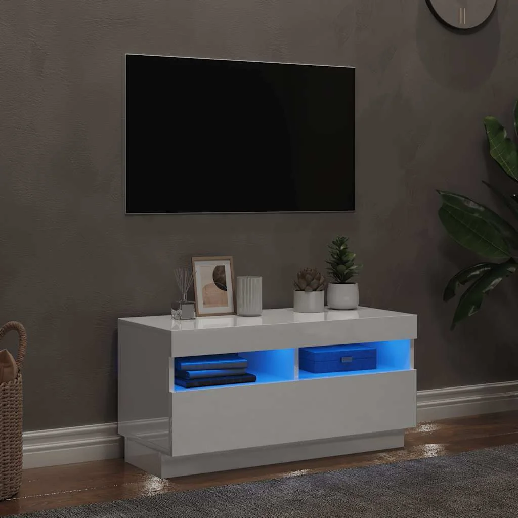 TV skrinka s LED svetlami lesklá biela 80x35x40 cm