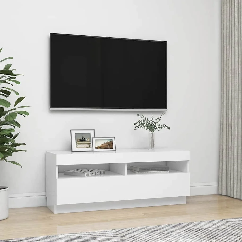TV skrinka s LED svetlami biela 100x35x40 cm