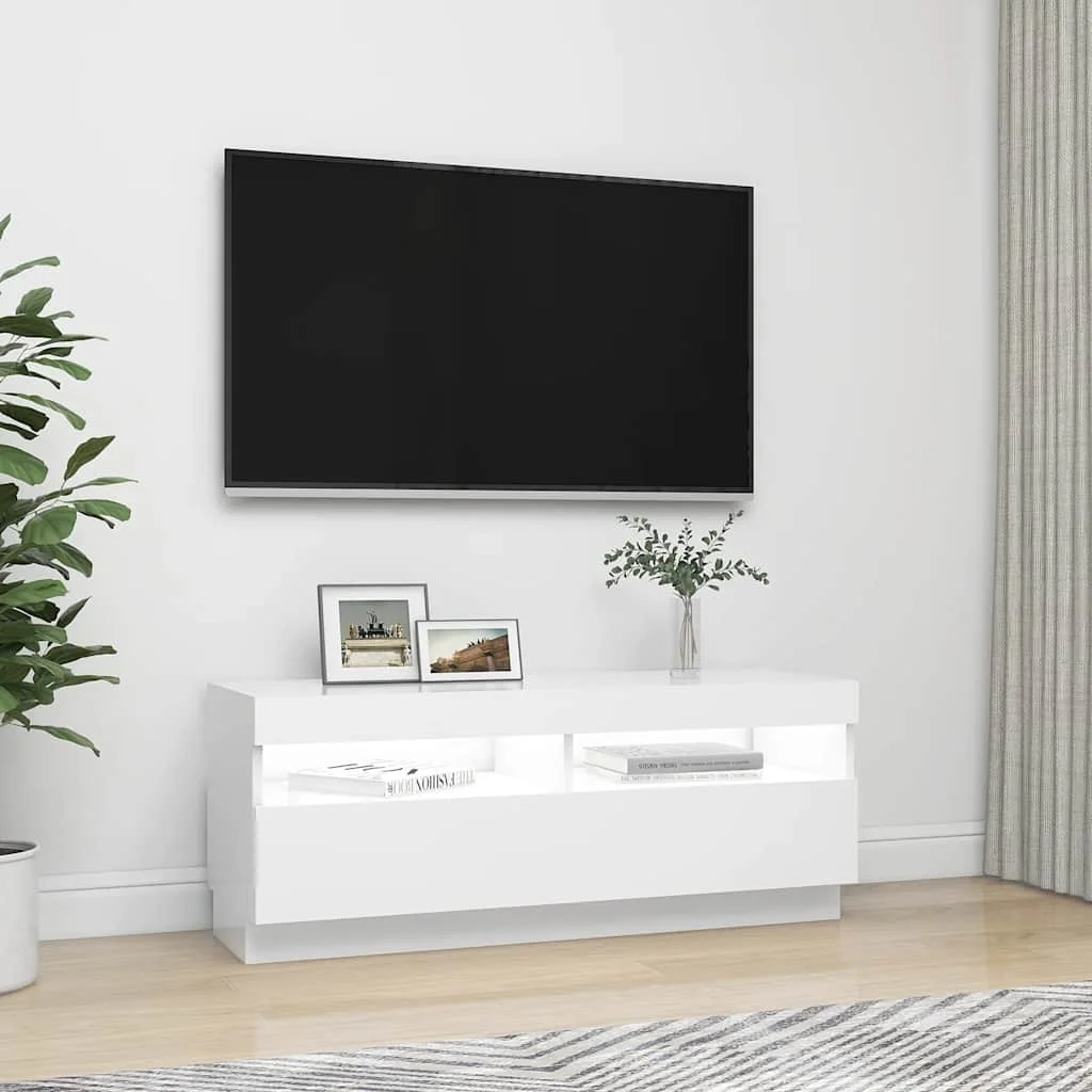TV skrinka s LED svetlami biela 100x35x40 cm