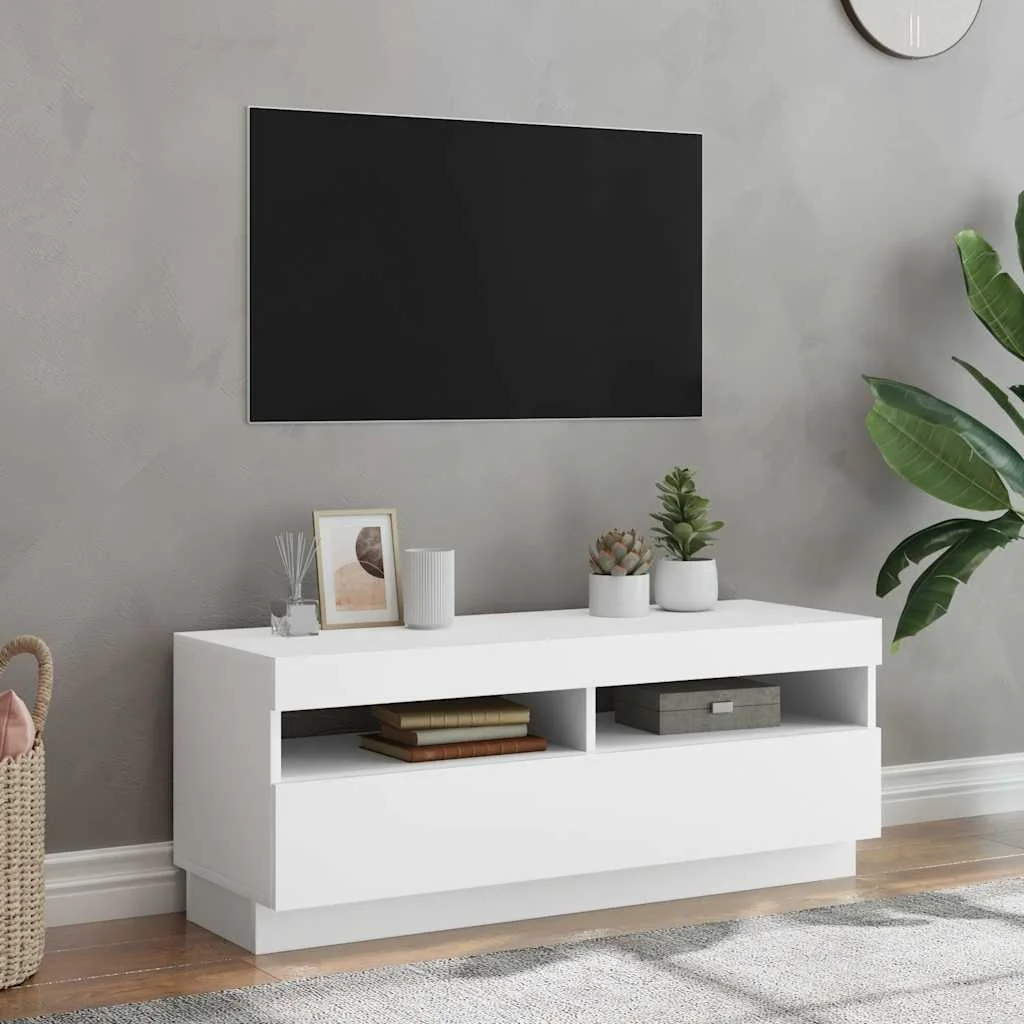 TV skrinka s LED svetlami biela 100x35x40 cm