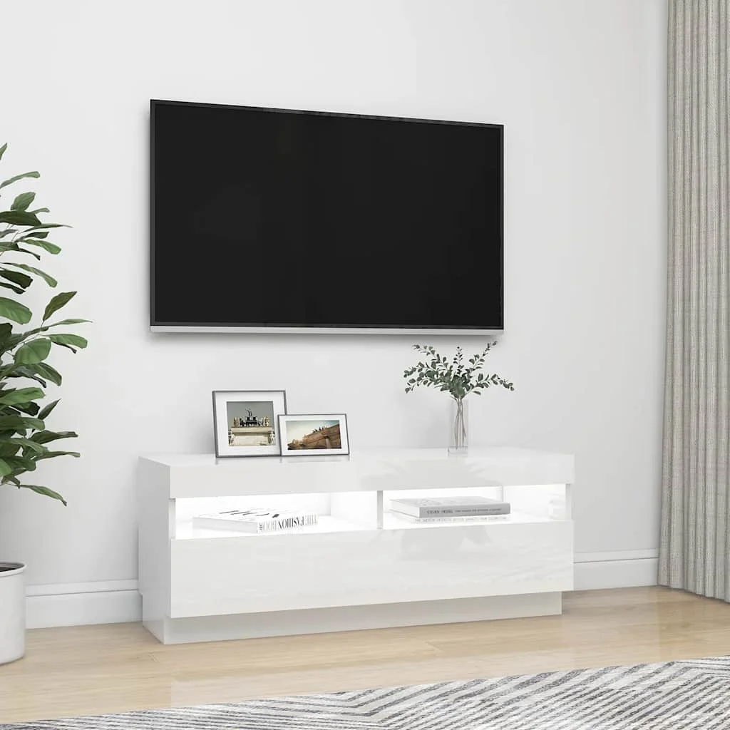 TV skrinka s LED svetlami lesklá biela 100x35x40 cm