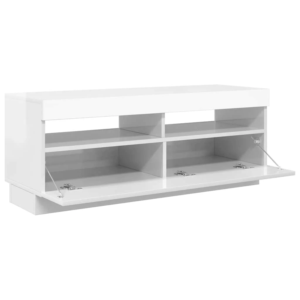 TV skrinka s LED svetlami lesklá biela 100x35x40 cm