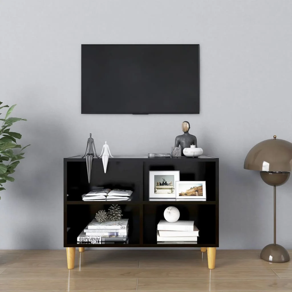 TV stolík nohy z masívneho dreva čierny 69,5x30x50 cm