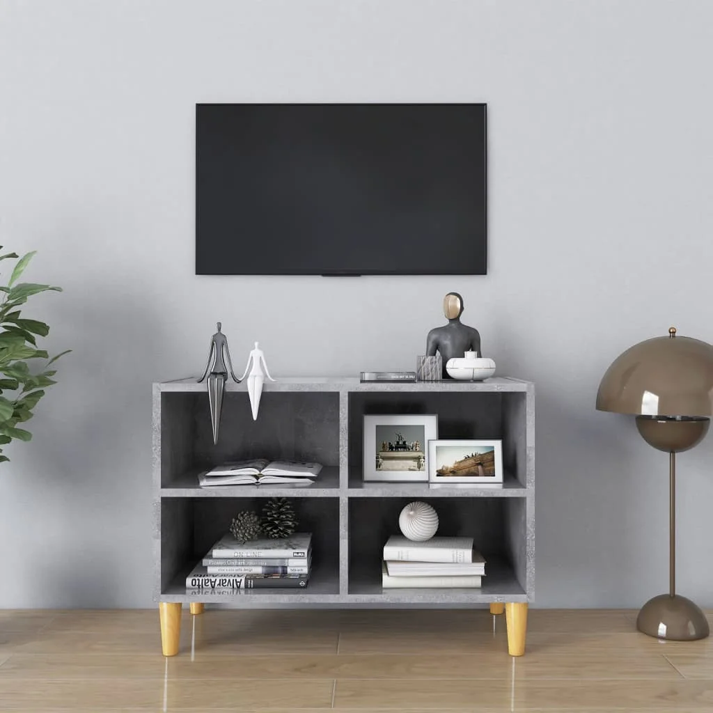 TV stolík nohy z masívneho dreva betónový sivý 69,5x30x50 cm