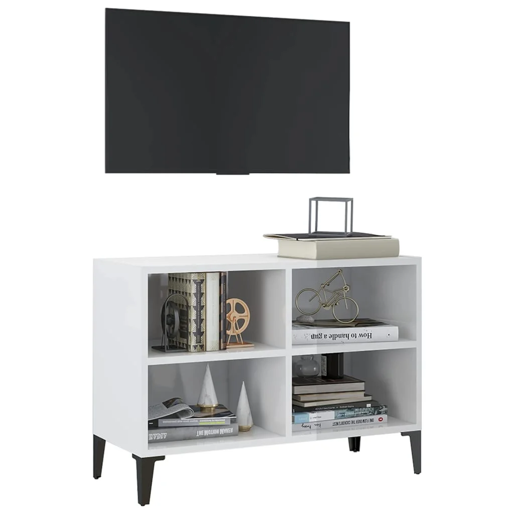 TV stolík nohy z kovu lesklý biely 69,5x30x50 cm