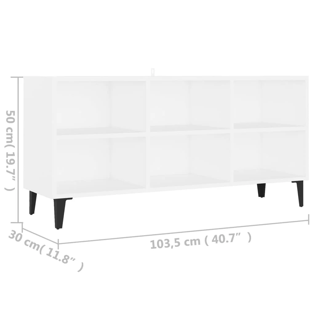 TV stolík kovové nohy biely 103,5x30x50 cm
