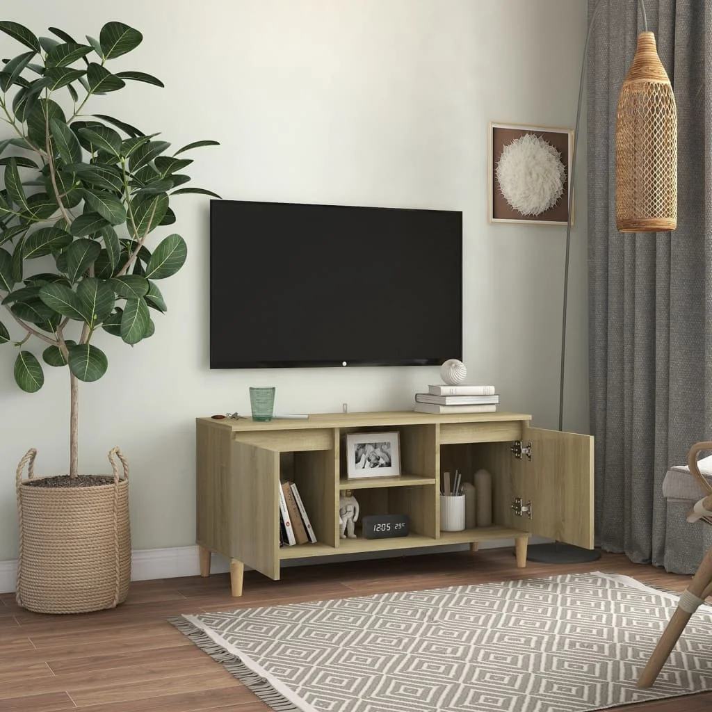 TV stolík nohy z dreva farba dubu sonoma 103,5x35x50 cm