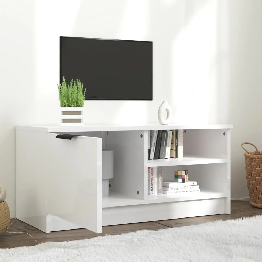 TV stolík lesklý biely 80x35x36,5 cm spracované drevo
