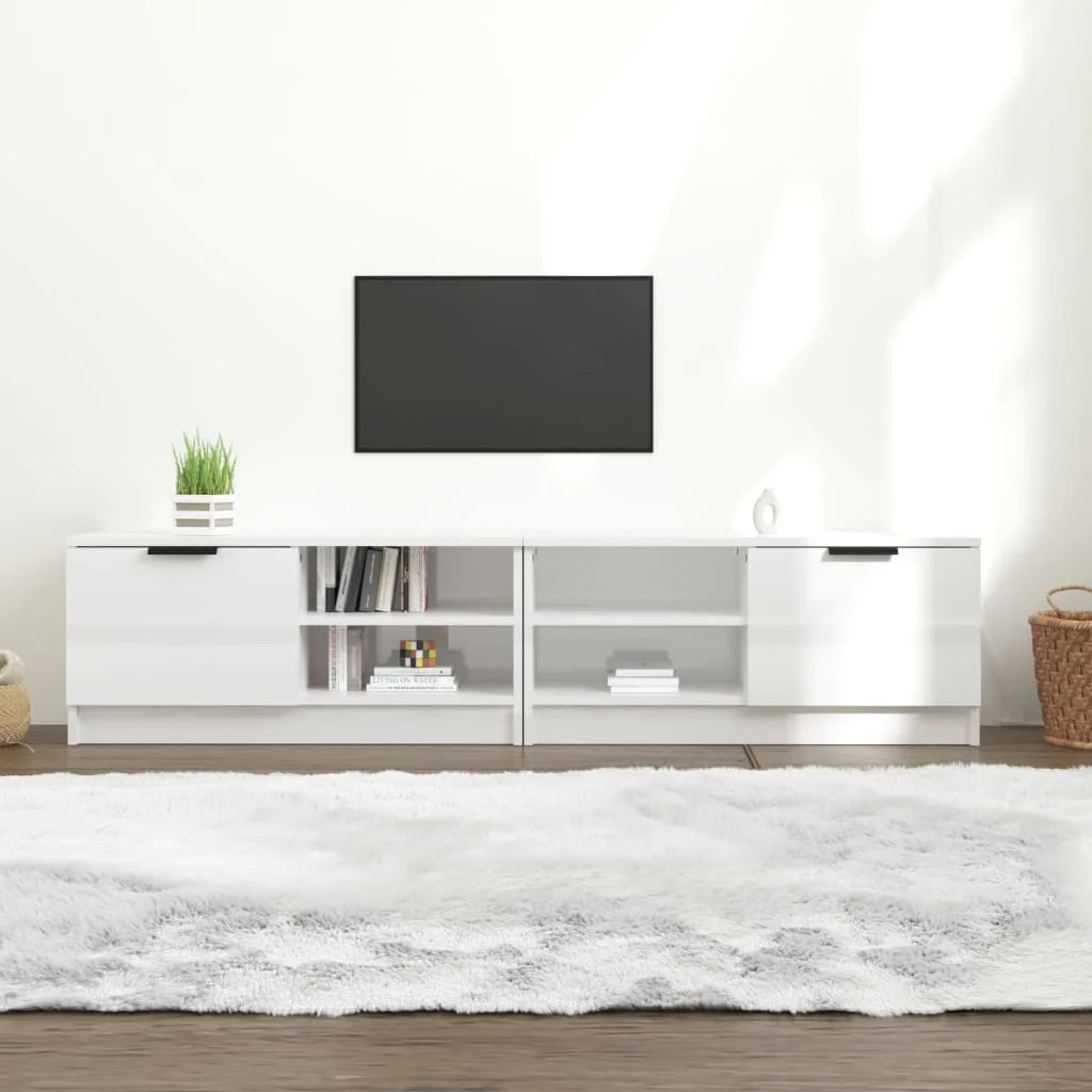 TV stolíky 2 ks lesklé biele 80x35x36,5cm spracované drevo