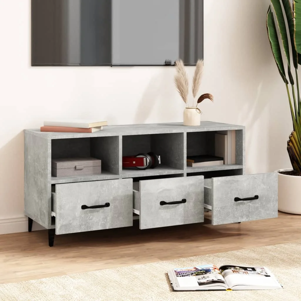 TV stolík betónovo sivý 102x35x50 cm spracované drevo