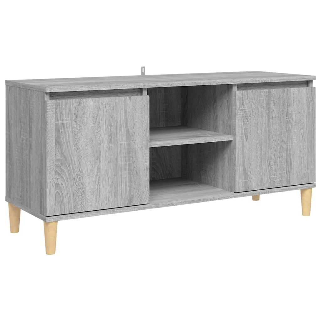 TV stolík nožičky z masívneho dreva sivý sonoma 103,5x35x50 cm