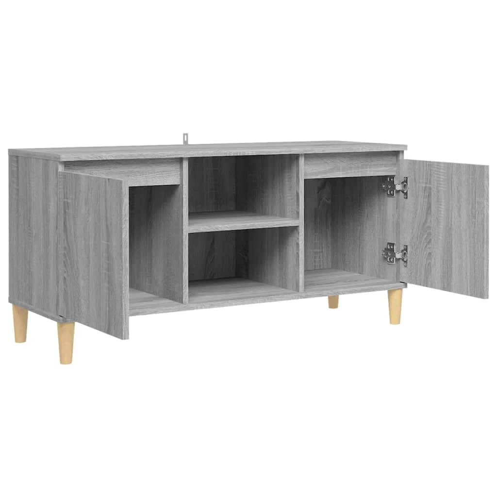 TV stolík nožičky z masívneho dreva sivý sonoma 103,5x35x50 cm