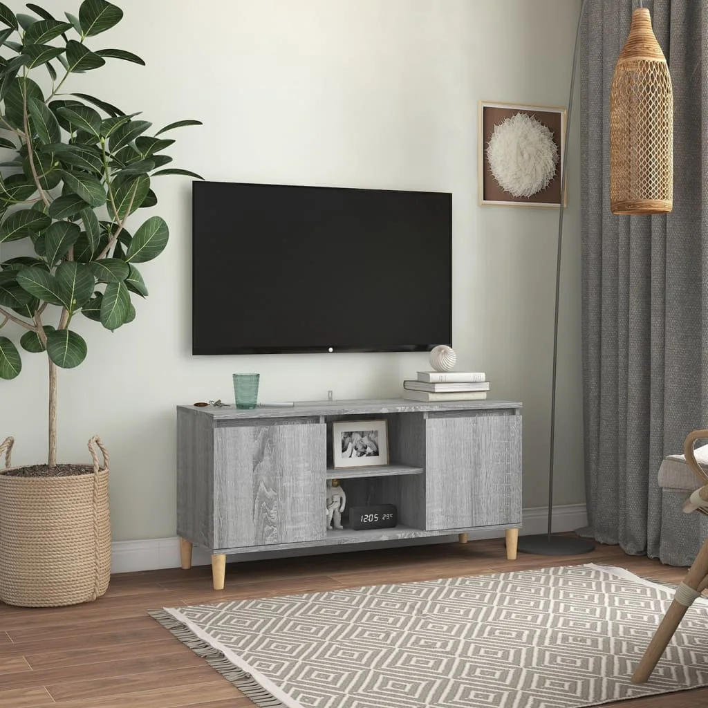 TV stolík nožičky z masívneho dreva sivý sonoma 103,5x35x50 cm