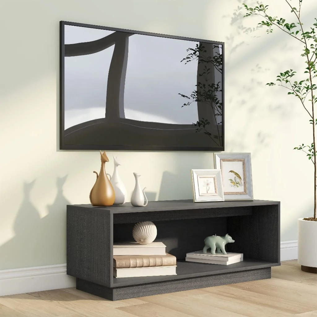 TV skrinka sivá 90x35x35 cm masívna borovica