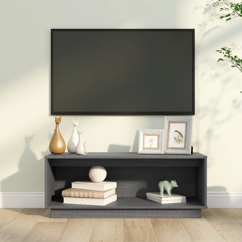 TV skrinka sivá 90x35x35 cm masívna borovica