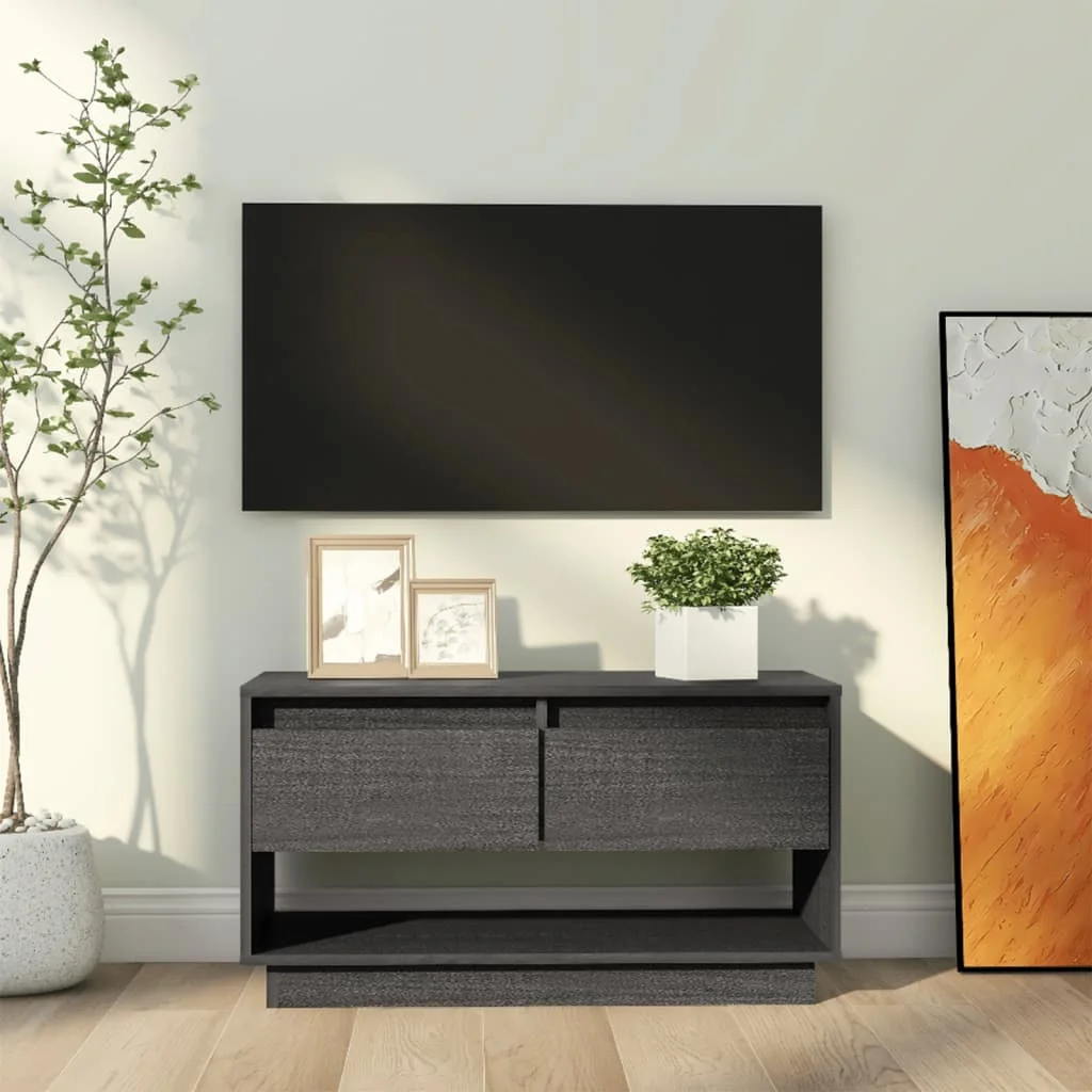 TV skrinka sivá 74x34x40 cm masívna borovica