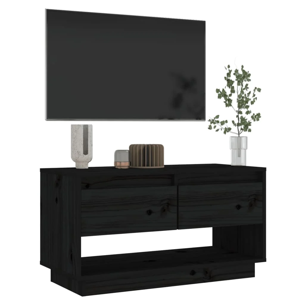 TV skrinka čierna 74x34x40 cm masívna borovica