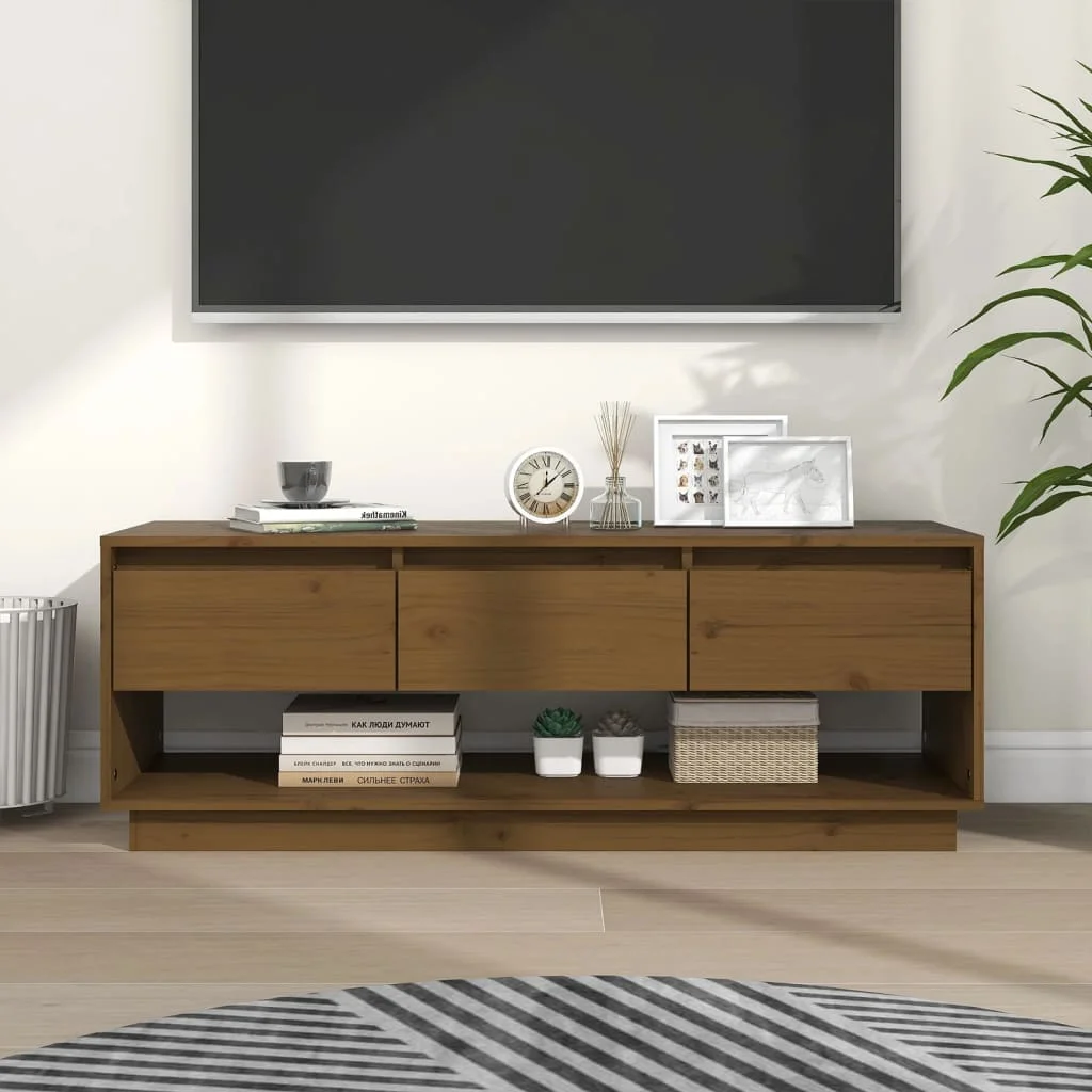 TV skrinka medovo-hnedá 110,5x34x40 cm masívna borovica