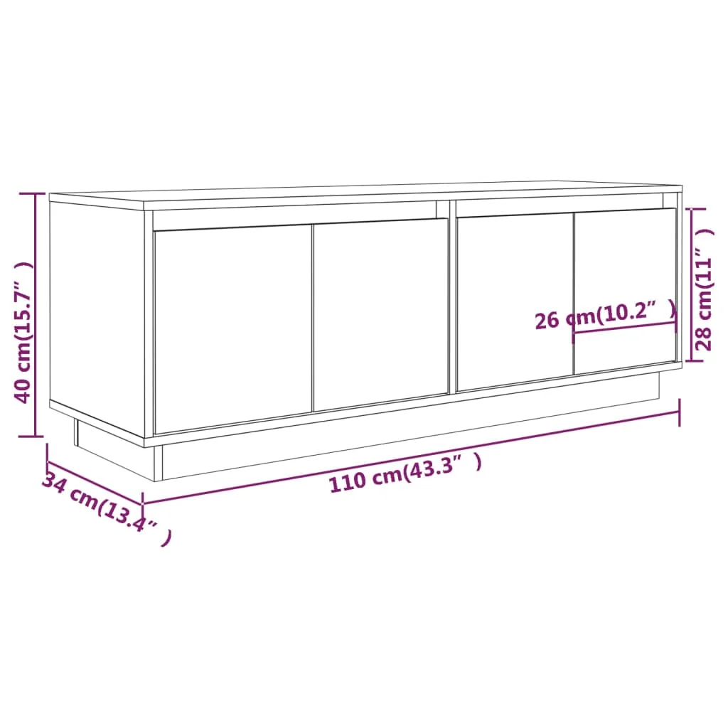 TV skrinka biela 110x34x40 cm masívna borovica