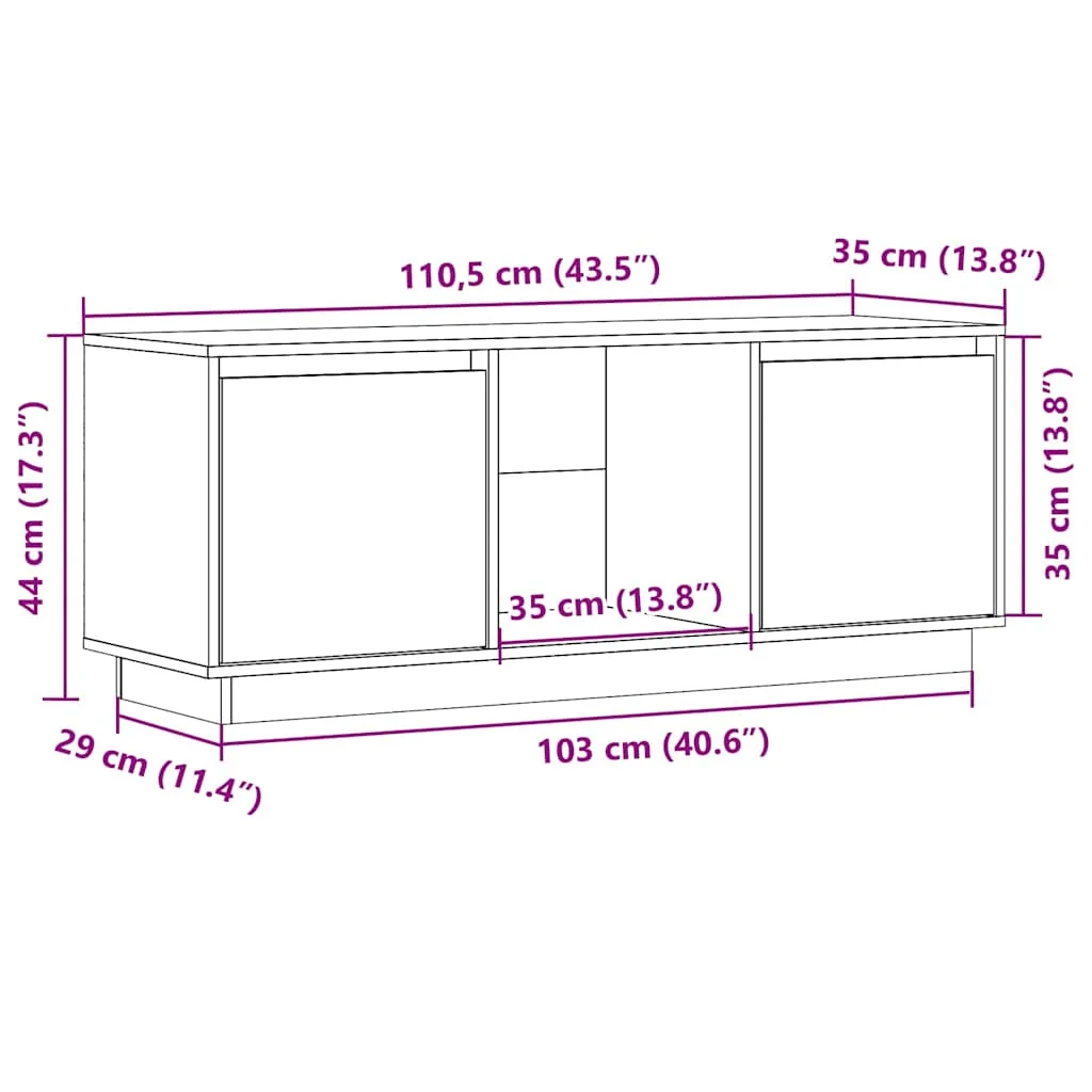 TV skrinka biela 110,5x35x44 cm masívna borovica