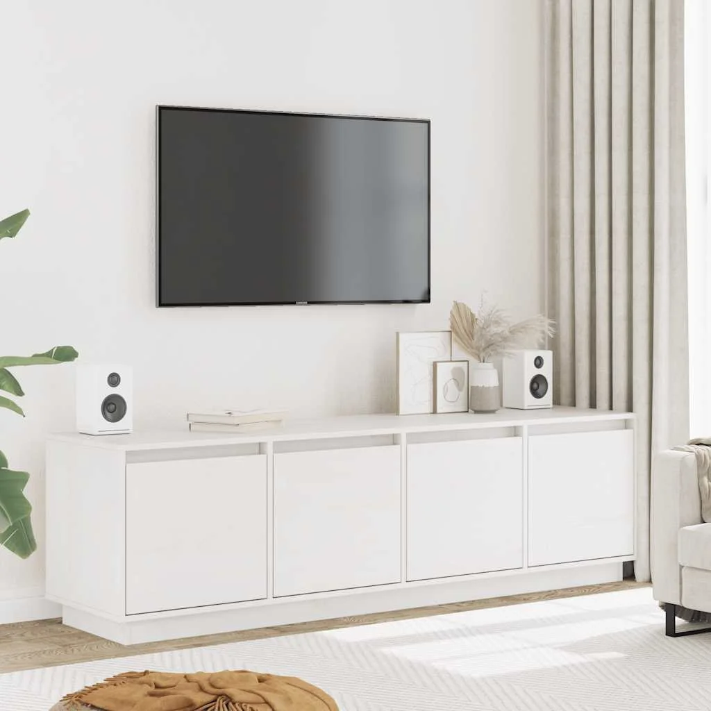 TV skrinka biela 156x37x45 cm masívna borovica