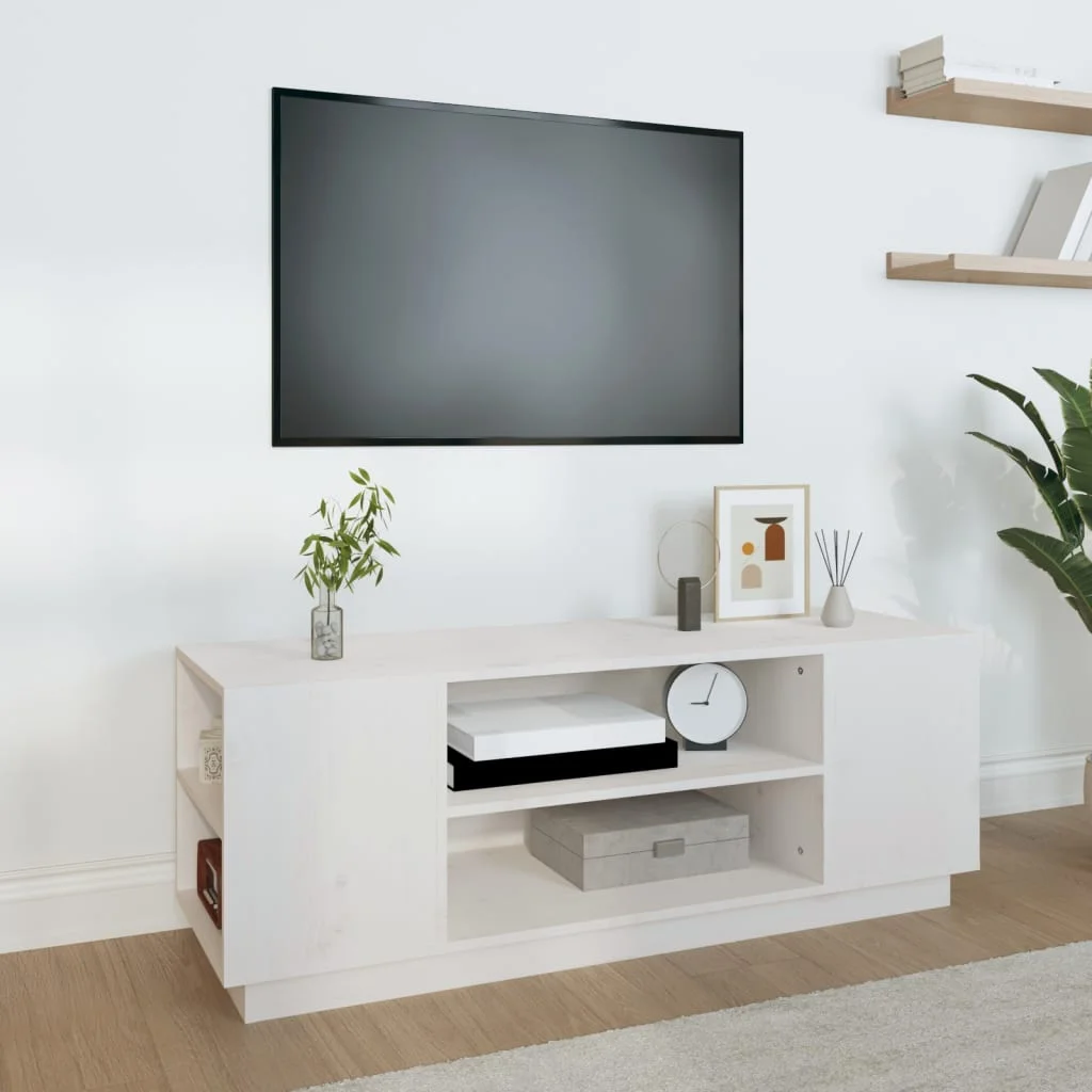 TV skrinka biela 110x35x40,5 cm masívna borovica