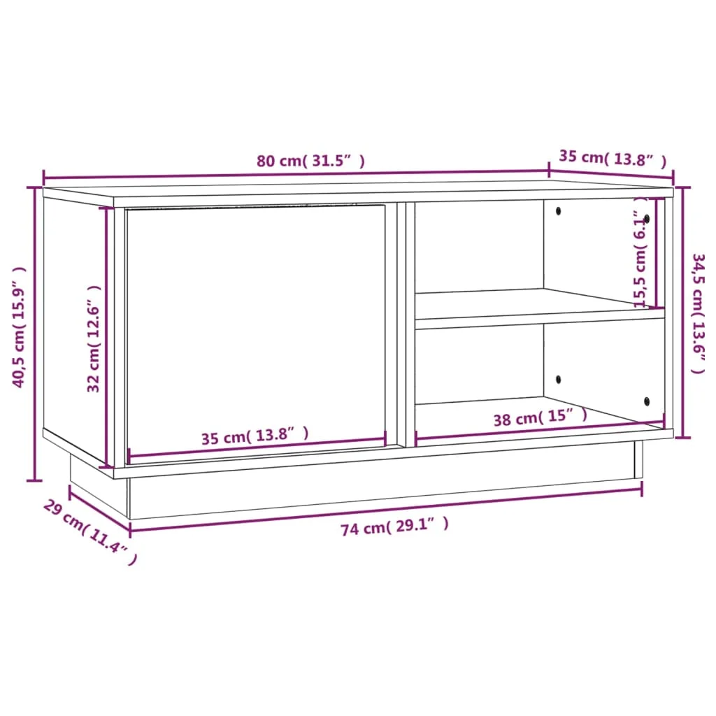 TV skrinka biela 80x35x40,5 cm masívna borovica