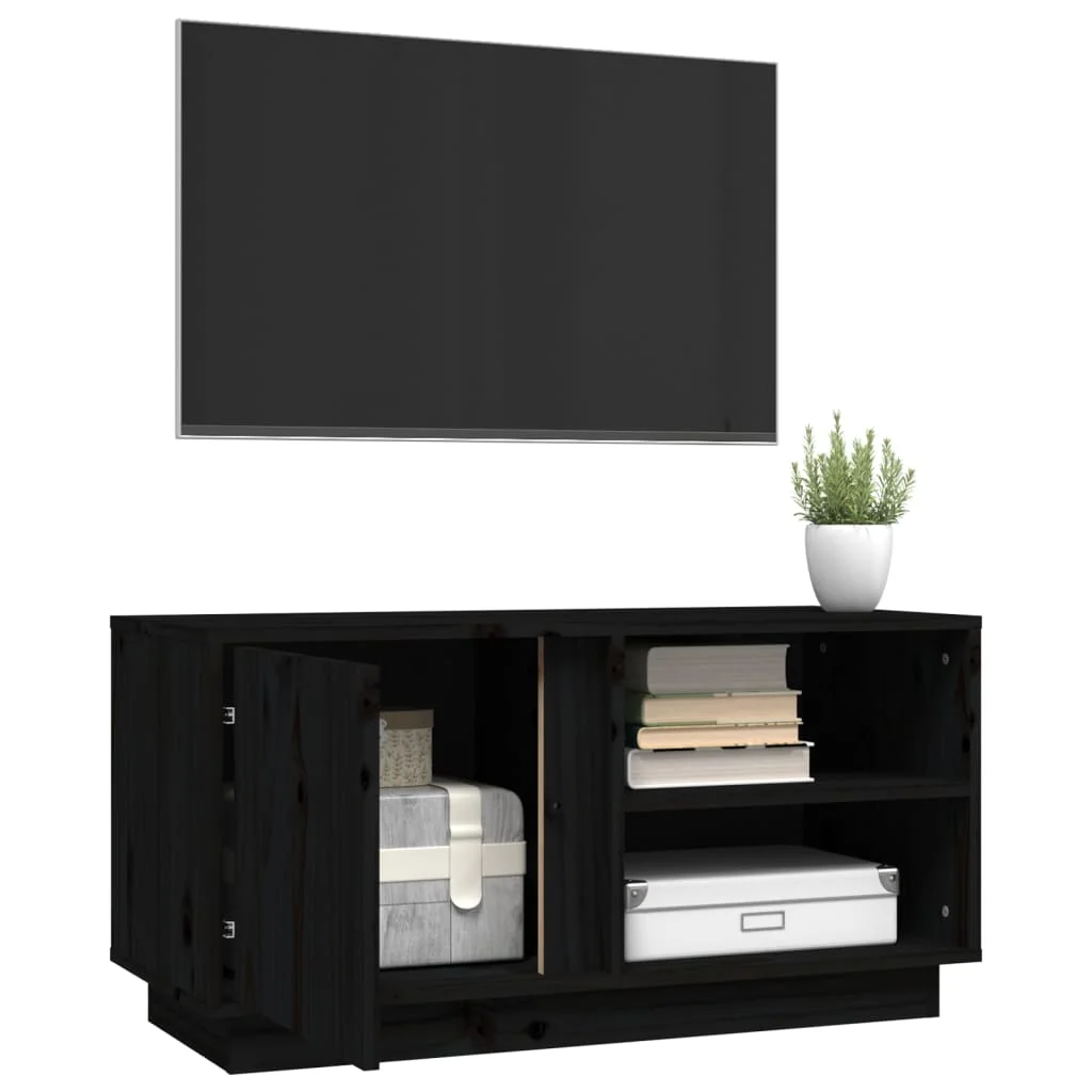 TV skrinka čierna 80x35x40,5 cm masívna borovica