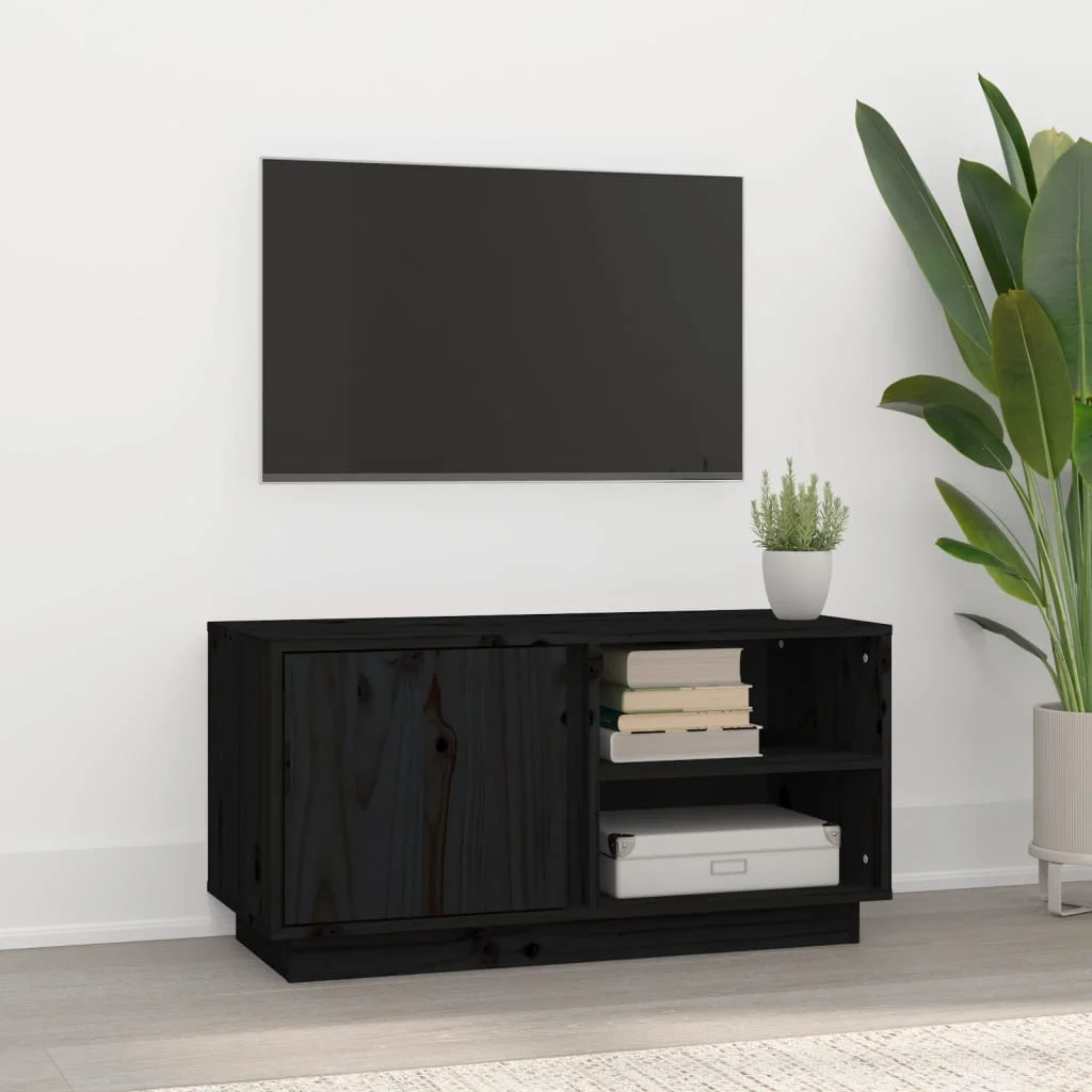 TV skrinka čierna 80x35x40,5 cm masívna borovica