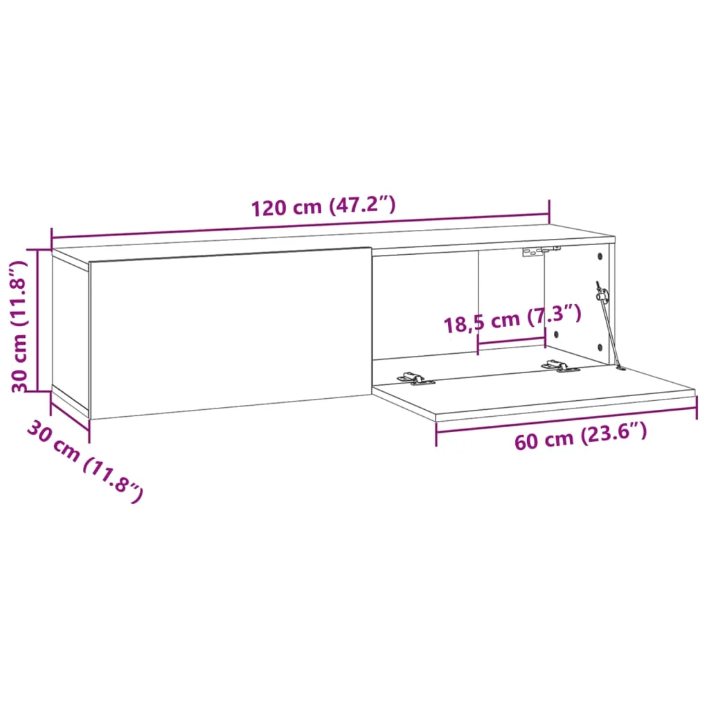 Nástenná TV skrinka údený dub 120x30x30 cm spracované drevo