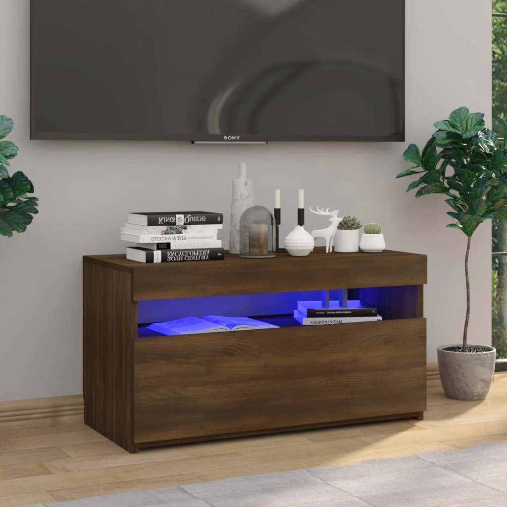 TV skrinka s LED svetlami hnedý dub 75x35x40 cm