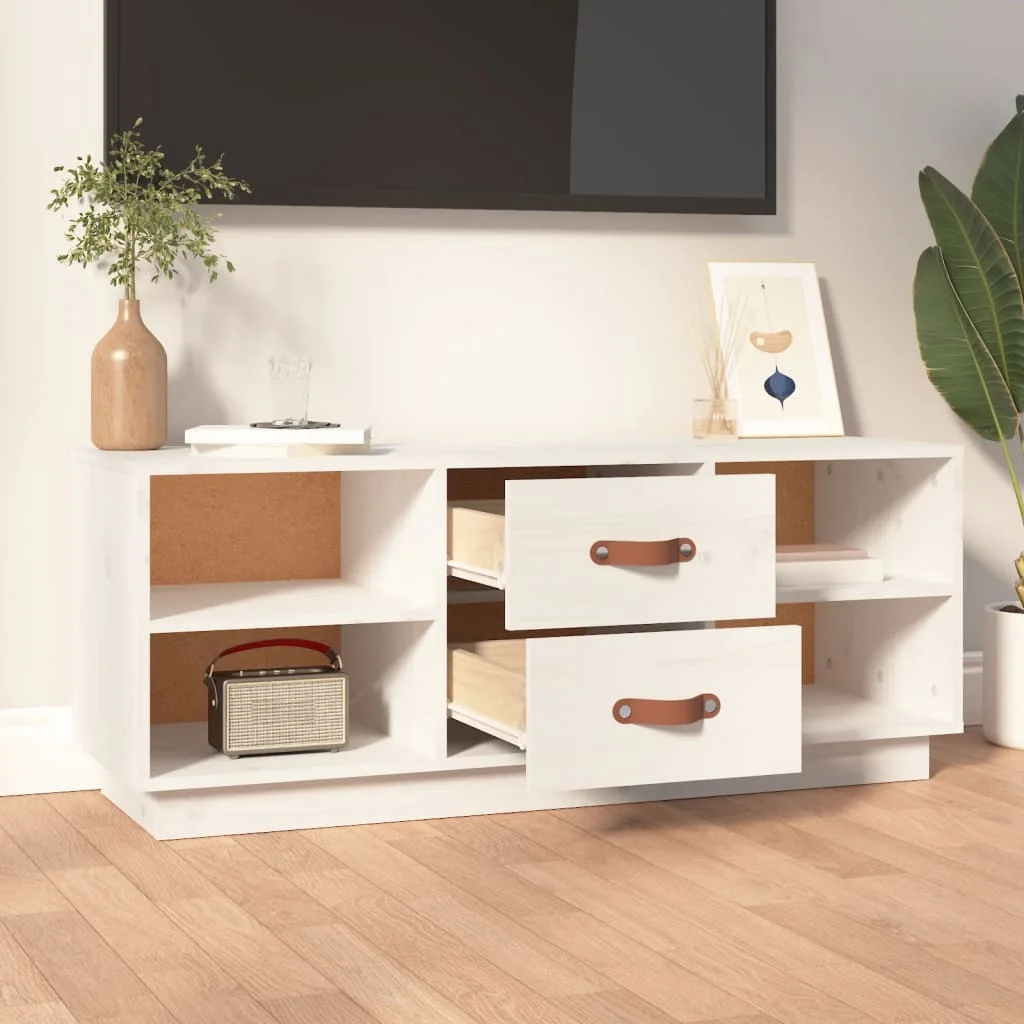 TV skrinka biela 100x34x40 cm masívna borovica
